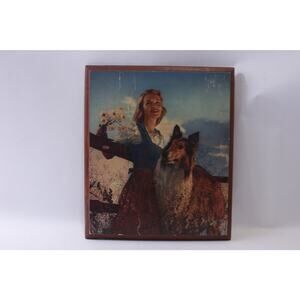 Twilight Rendevous, Wooden Plaque, Young Woman Holding Flowers Accompanied